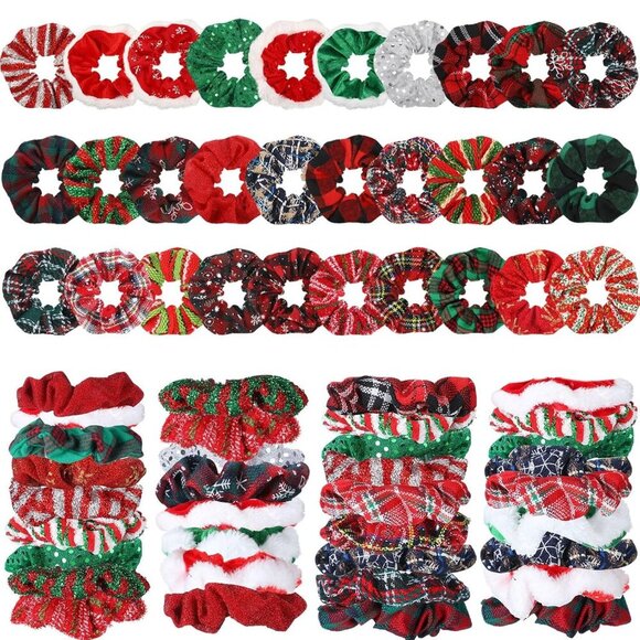 Christmas Hair Scrunchies Set Velvet Elastic Holiday Ponytail Holders Bulk main image 7